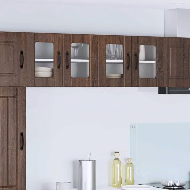 Set di 2 pensili da cucina vidaXL in legno rovere marrone con ante a battente e ripiani interni, L/P/H: 60 x 31 x 40 cm