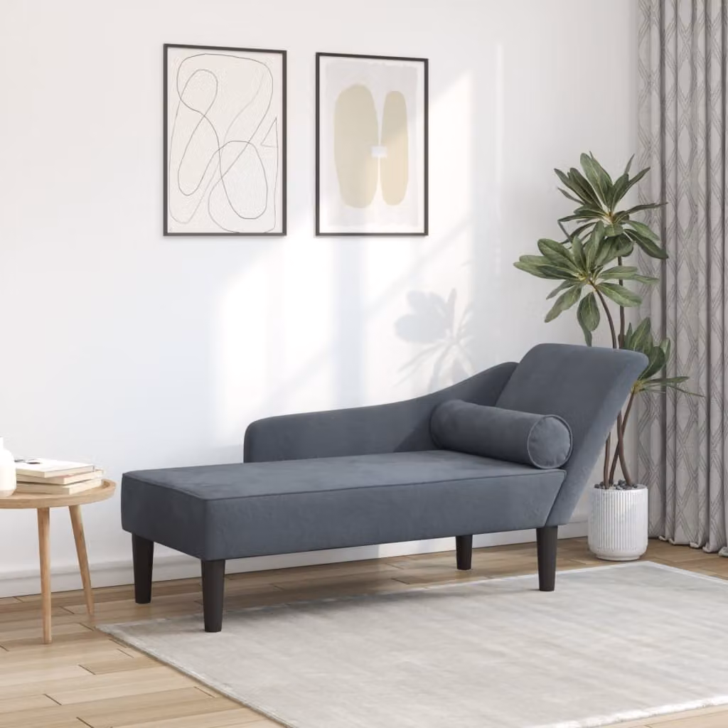 vidaXL Chaise Longue Moderna a Forma di L in Velluto Grigio con Cuscini e Struttura in Legno Massiccio L: 141,0 cm, P: 55,5 cm, H: 66,5 cm
