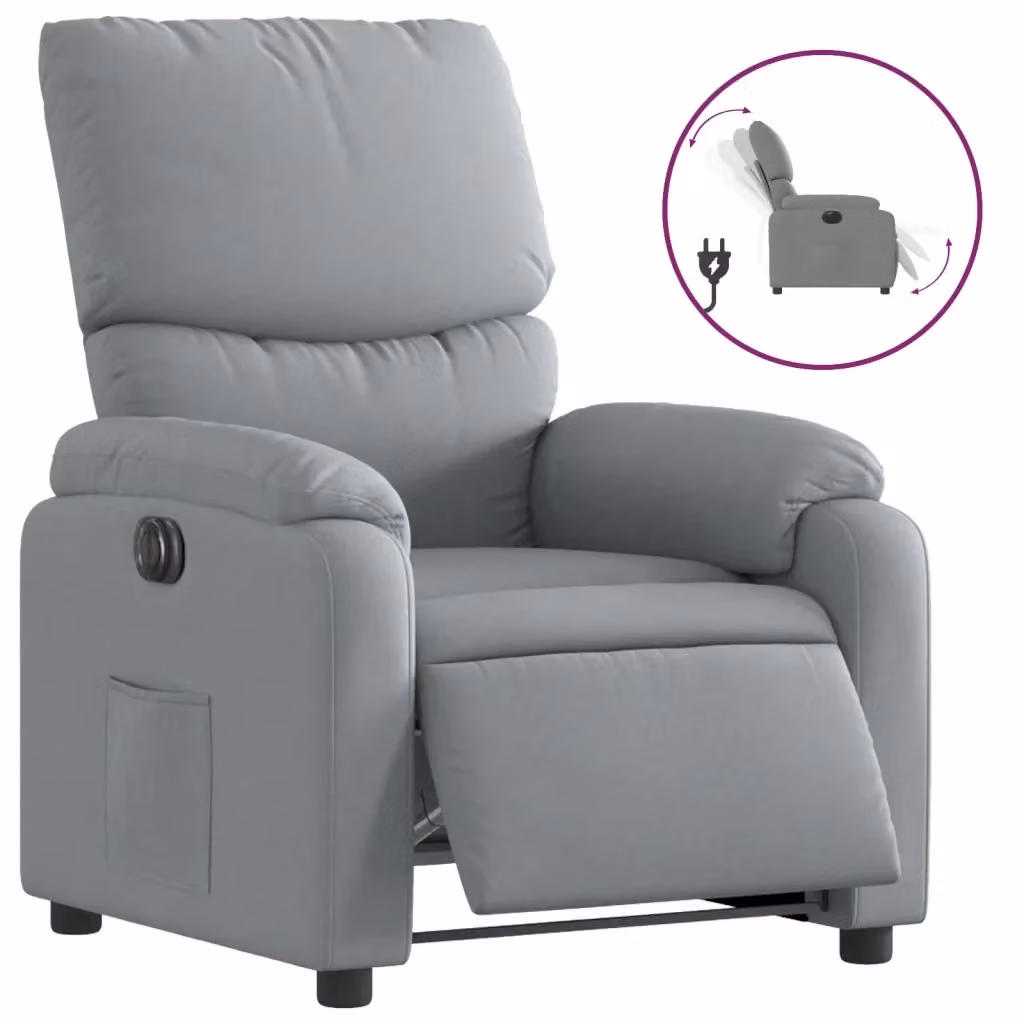 vidaXL Poltrona Elettrica Reclinabile in Tessuto Grigio con Braccioli e Funzione Relax – 2