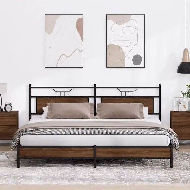 Giroletto vidaXL in metallo e MDF color marrone rovere, L: 193 cm, P: 203 cm – 1