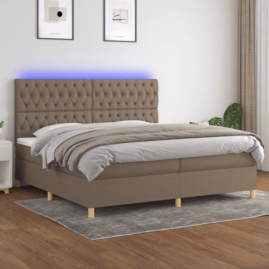 Maison Exclusive - Letto a Molle Materasso e LED tortora 200x200cm in Tessuto
