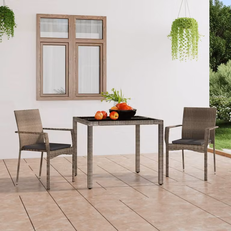Set di 2 sedie da giardino vidaXL in polyrattan grigio con cuscini e braccioli