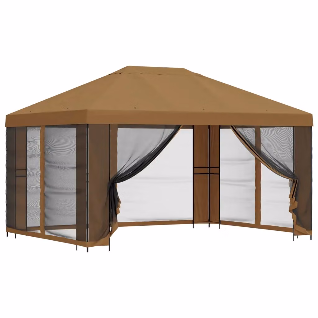 Gazebo da giardino Videx con pareti laterali in poliestere e struttura in acciaio zincato, Beige e Nero, L: 400 cm, P: 300 cm, H: 276,5 cm – 2