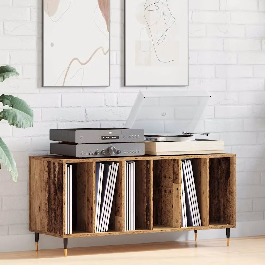 vidaXL Mobile porta vinili in legno vecchio marrone L 100 cm x P 38 cm x H 48 cm