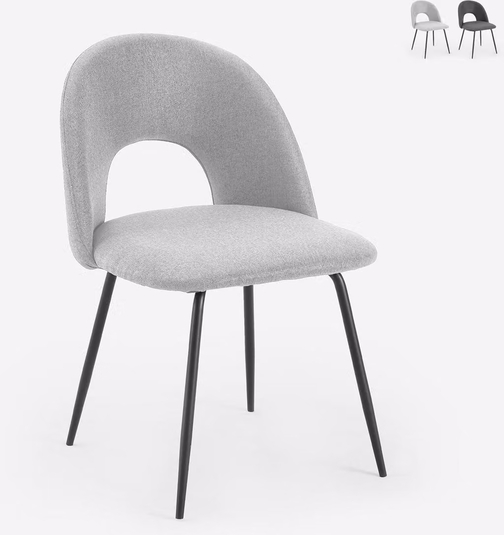 Elegante sedia imbottita in tessuto per soggiorno e sala da pranzo Sarwa - Grigio chiaro