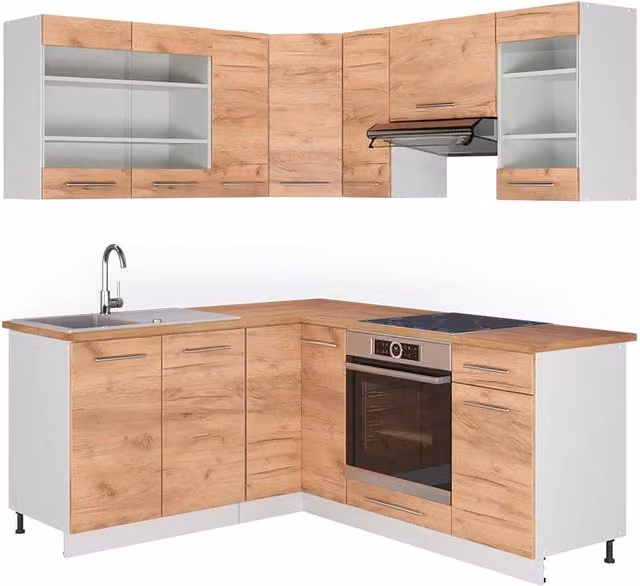 Cucina angolare completa Fame-Line Rovere dorato/Bianco 190 x 160 cm, PL Rovere Vicco