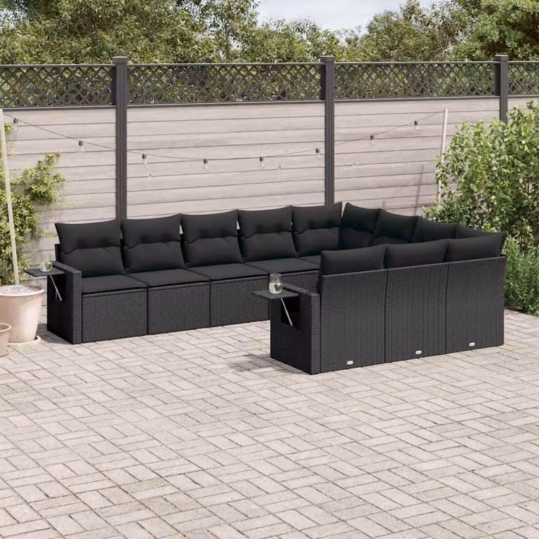 vidaXL Set Divani da Giardino a L in Polyrattan Nero con Cuscini e Tavolino da Esterno