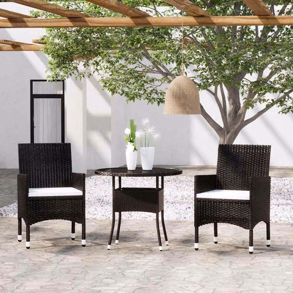 Set da Pranzo per Giardino e Terrazzo vidaXL in Polyrattan Nero con Tavolo Rotondo in Vetro e 3 Sedie – 1
