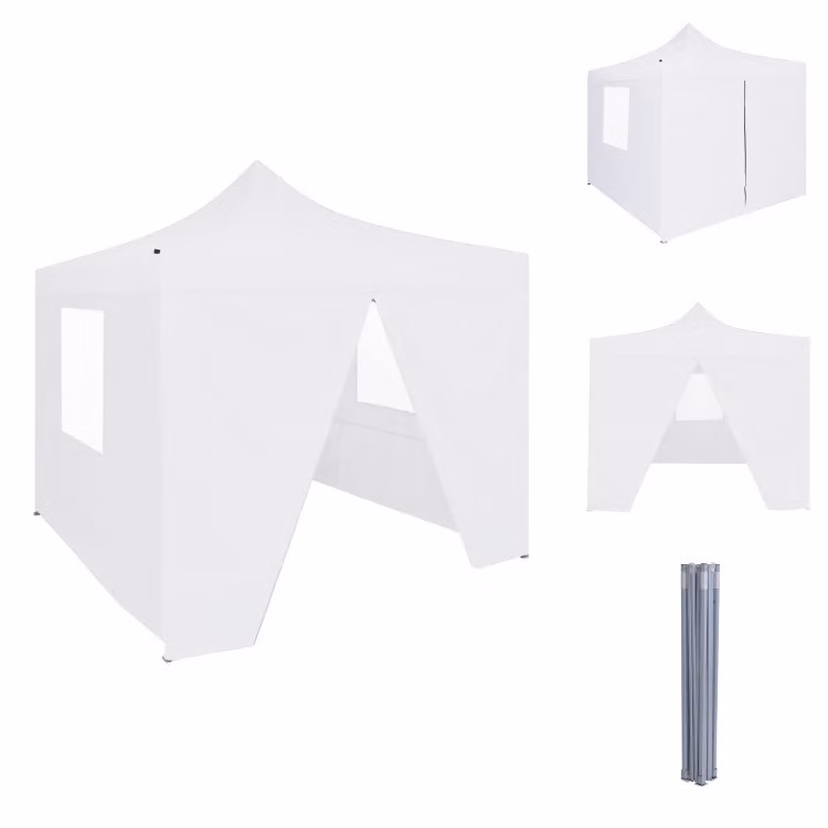 vidaXL Tenda professionale per feste pieghevole con 4 pareti laterali 3×3 m in acciaio bianco - Padiglioni e tende per feste