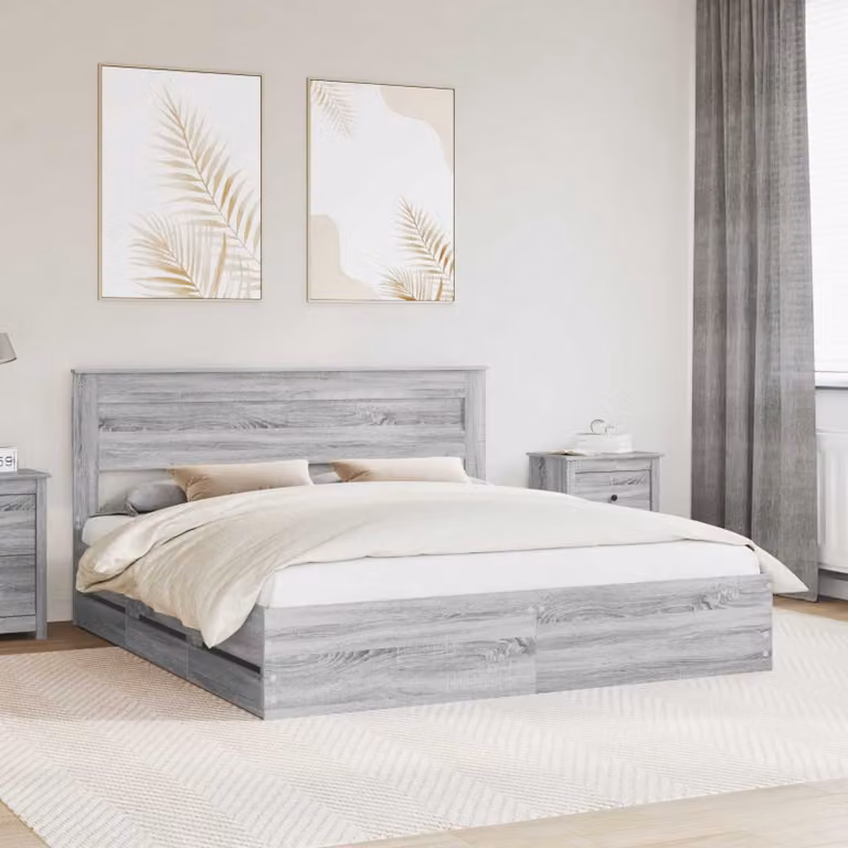 vidaXL Struttura del letto moderna con cassetto in legno MDF Grigio Sonoma L/P/H: 200 x 200 x 100 cm