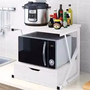 Ripiano per microonde - Scaffale da cucina - Dimensioni 50 x 30 x 50 cm - Struttura in acciaio - Piano in MDF - Organizzatore per cassetti - Montaggio semplice - Bianco