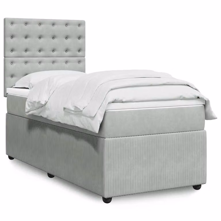 vidaXL Giroletto a Molle con Materasso Ibrido in Velluto Grigio Chiaro e Bianco, L/P/H: 90 x 200 cm