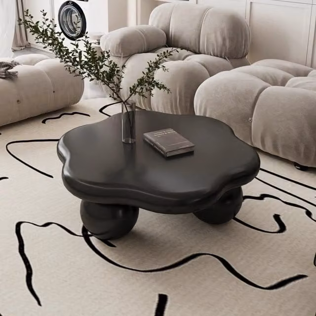Tavolino da caffè WISHDOR nero opaco con design minimalista a forma di nuvola in MDF, Diametro: 80 cm – 1