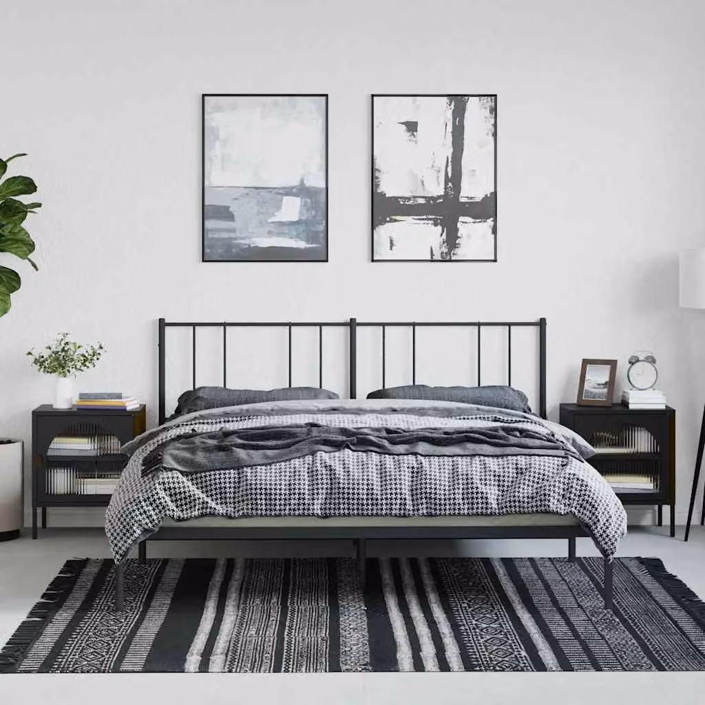 Set di 2 comodini vidaXL moderni in vetro e metallo nero, L/P/H: 50 x 35 x 60 cm
