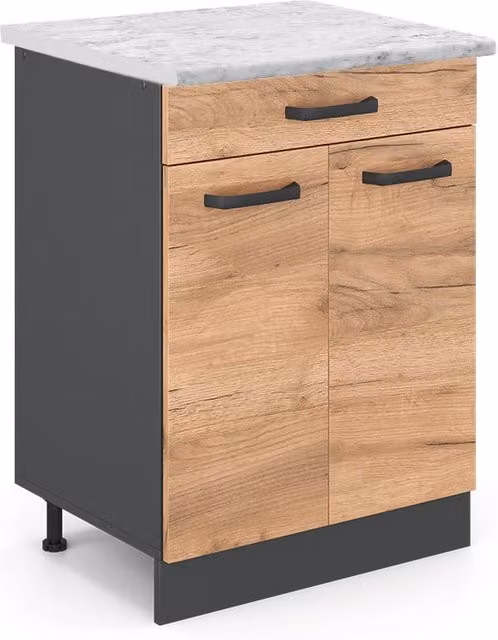 Mobiletto base per cucina R-Line Rovere dorato/Antracite 60 cm PL Marmo Vicco