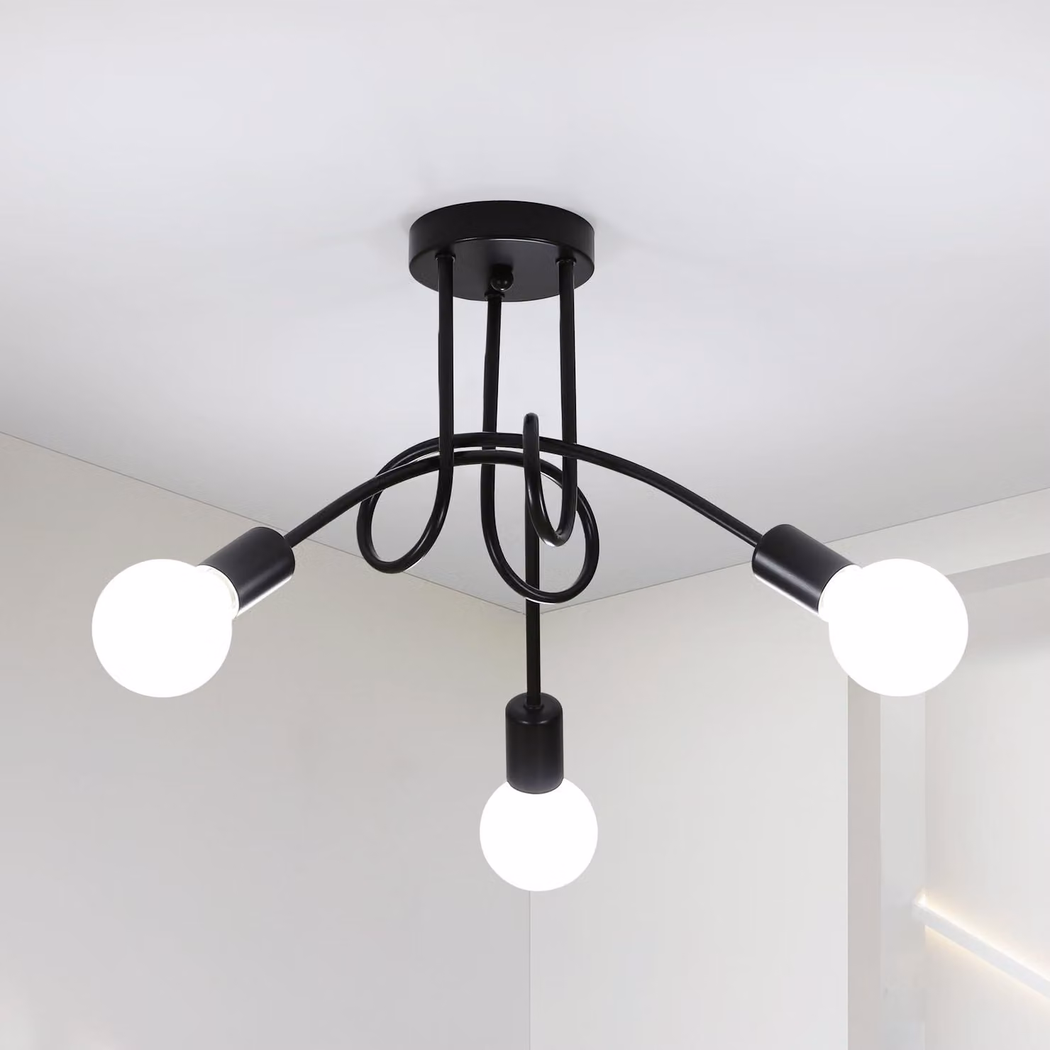 Lampada a sospensione Toolight, 3 luci, colore nero, attacco E27, diametro 40 cm, ideale per la camera da letto. Lampada a 3 luci, colore nero