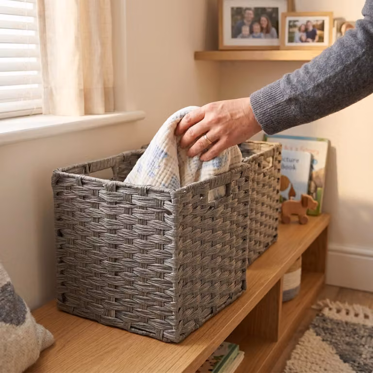 Contenitore in finta rattan, dimensioni 31 x 31 x 31 cm, resistente all'acqua e alla muffa, ideale per giocattoli e abbigliamento