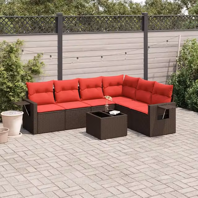 Set Divani da Giardino 7 pz con Cuscini Marrone in Polyrattan 3220223