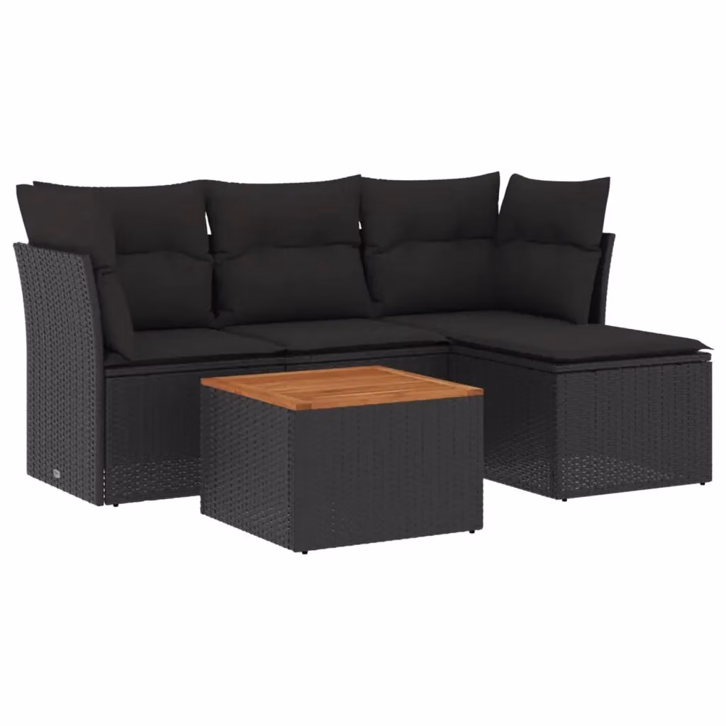 vidaXL Set Divani da Giardino 5 pz a L con Cuscini in Polyrattan Nero e Tavolino da Esterno – 2