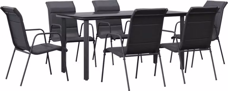 Set da Pranzo da Giardino 7 pz Nero in Acciaio e Textilene