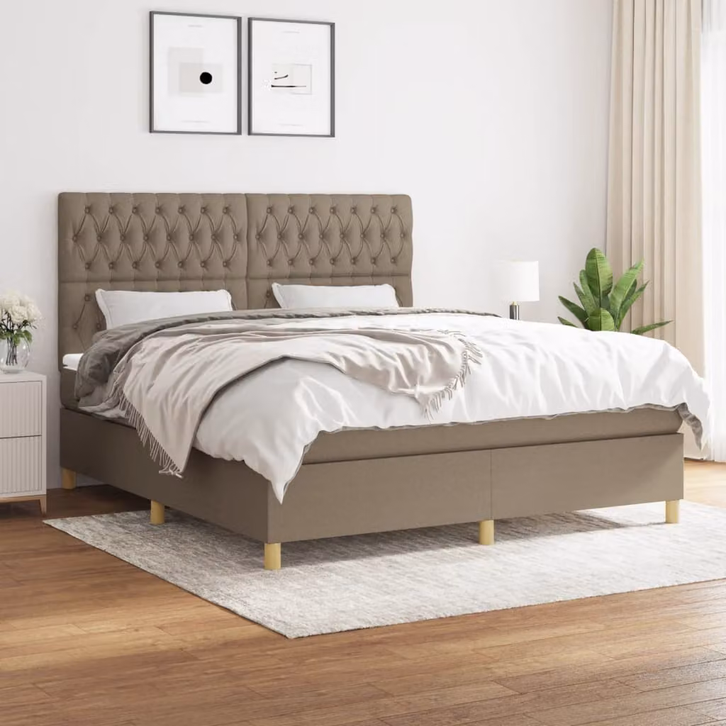 Letto Ibrido vidaXL con Giroletto a Molle e Materasso a Tasche in Tessuto Beige e Grigio L/P: 180 x 200 cm