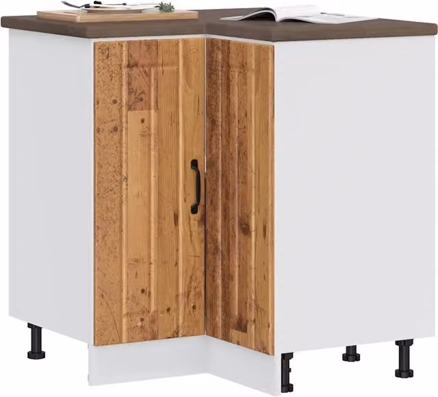 Mobile base ad angolo per cucina e soggiorno vidaXL in stile rustico, bianco e marrone, con ante a battente, L/P/H: 75,5 x 81,5 x 75,5 cm