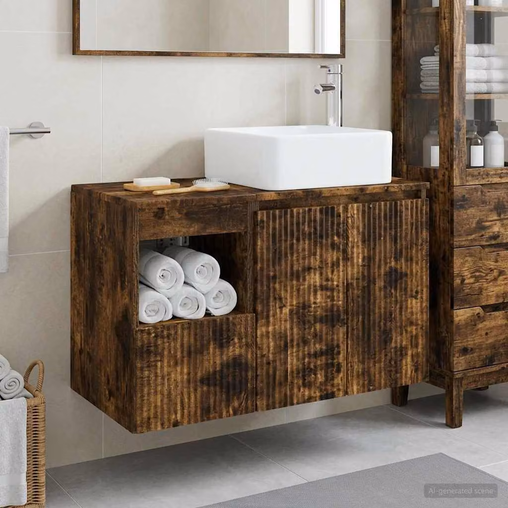Set di mobili per il bagno moderno vidaXL composto da base lavabo e pensile a parete in legno marrone opaco L/P/H: 80,0 x 35,0 x 53,0 cm e 32,51 x 35,0 x 53,0 cm