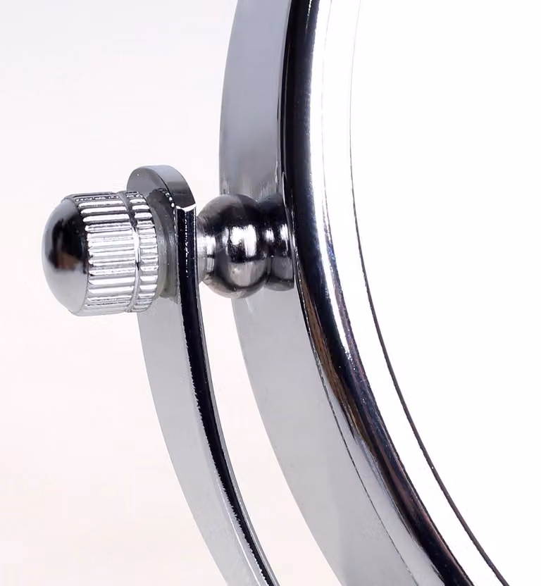 Specchio da bagno da 20 cm, ingrandimento 5x, rotazione a 360°, cromato