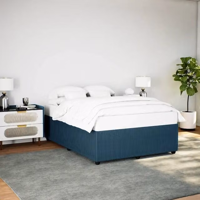 Letto con Giroletto Blu in Velluto vidaXL L: 140 cm, P: 200 cm – 1