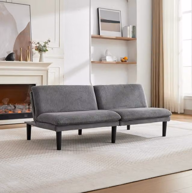 Divano letto con schienale regolabile in velluto grigio