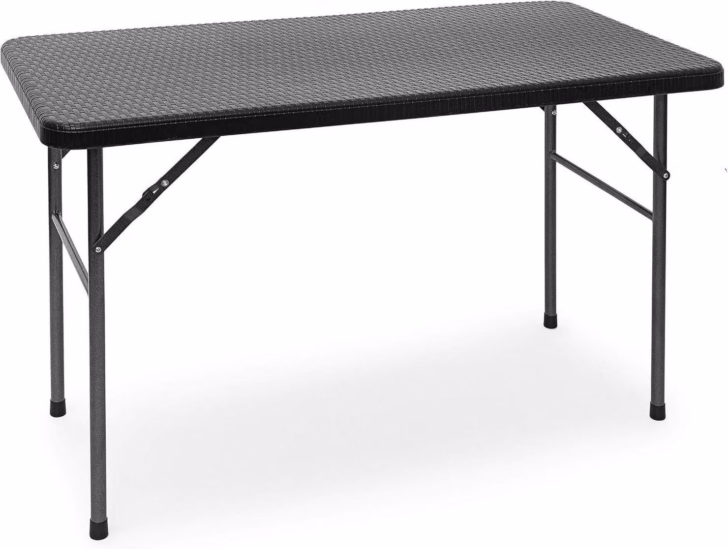 Tavolo da giardino pieghevole BASTIAN - Rettangolare, 74 x 121,5 x 61,5 cm - Metallo - Plastica - Aspetto rattan - Nero