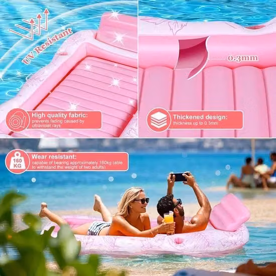 Matrassone gonfiabile per piscina con contenitore per bicchieri e sdraio da bagno