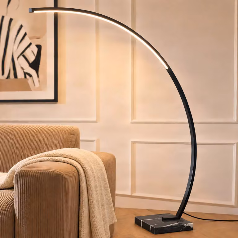 Lampada ad arco Kendra Lindby, dimmerabile, Nero, Soggiorno / Sala da pranzo, Metallo, Moderno, Lampada da terra