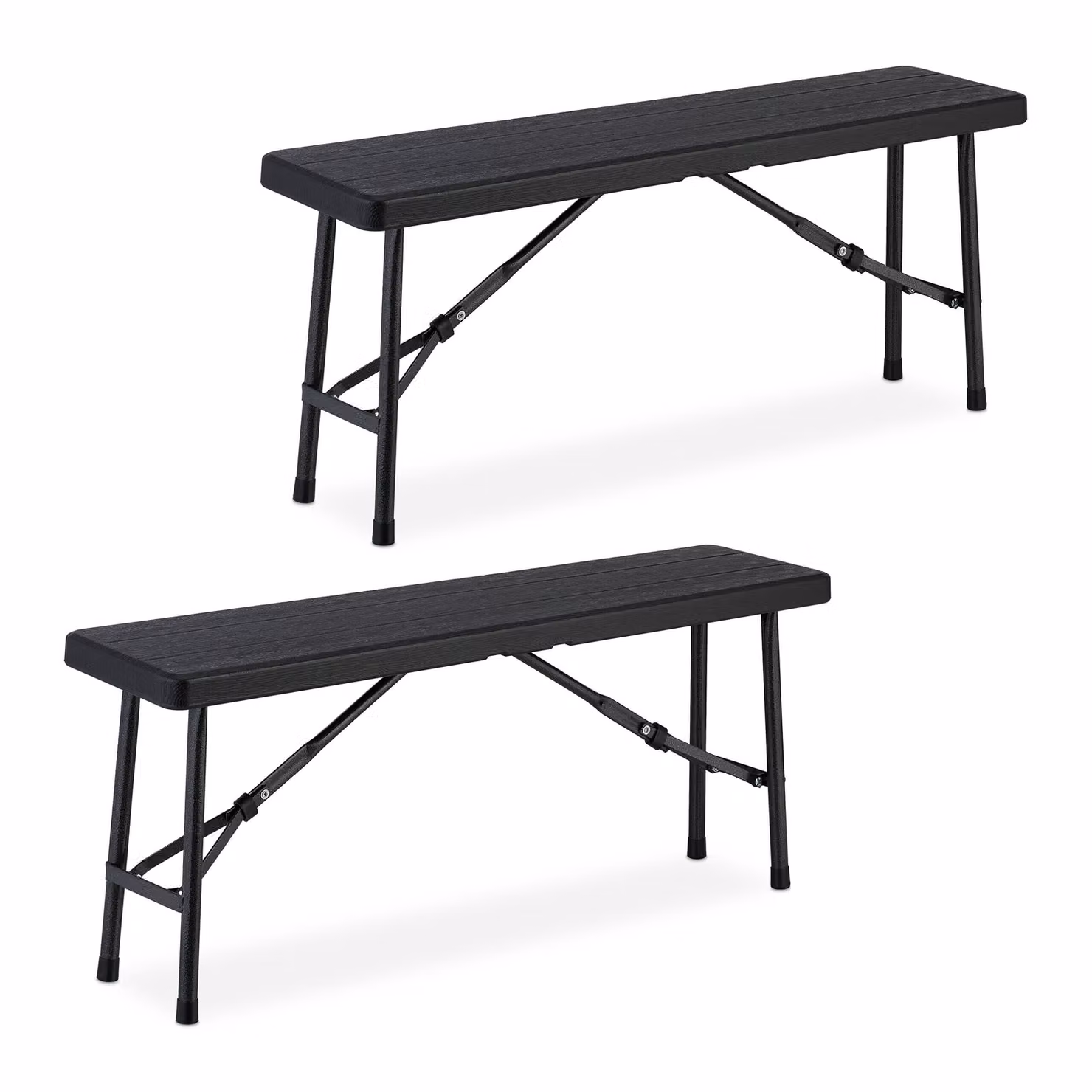 Set di 2 panche da birreria Relaxdays, pieghevoli, in plastica e acciaio, per campeggio, balcone e giardino, A x L x P: 42 x 100 x 25 cm, nero