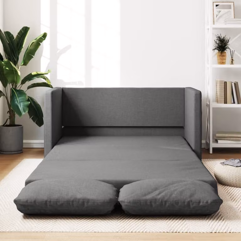 Divano letto esclusivo, colore grigio scuro, dimensioni 112x174x55 cm, rivestito in tessuto