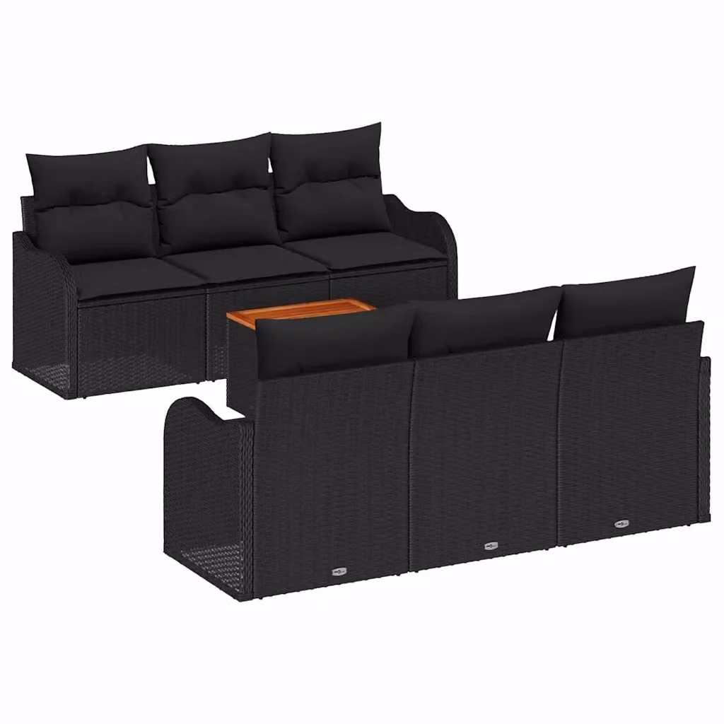 Set Divano da Giardino vidaXL 7 Pezzi Moderno in Polyrattan Nero con Cuscini e Tavolino da Esterno – 2