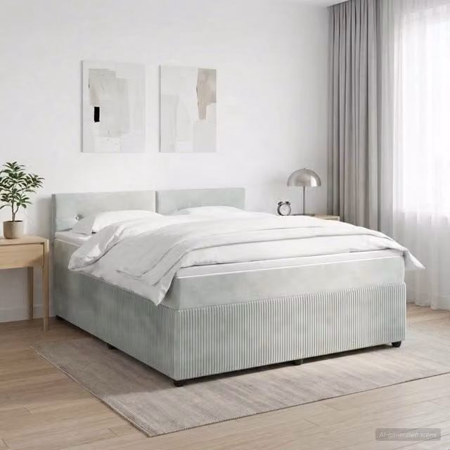 Letto box spring con materasso vidaXL in velluto Grigio Chiaro L/P: 140 x 200 cm – 1