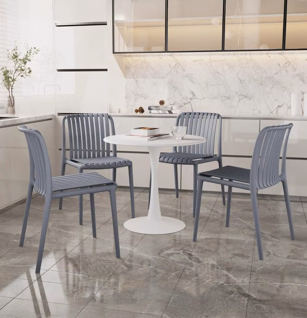 Set di 4 sedie moderne Maya in polipropilene e fibra di vetro, impilabili, resistenti ai raggi UV, colore grigio opaco, per uso interno ed esterno – 2