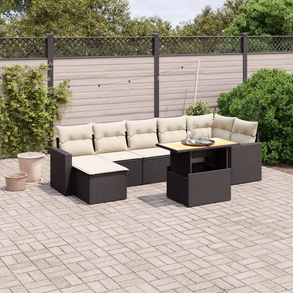 vidaXL Set Divani da Giardino a L con Cuscini 8 pz in Polyrattan Nero e Bianco – 1