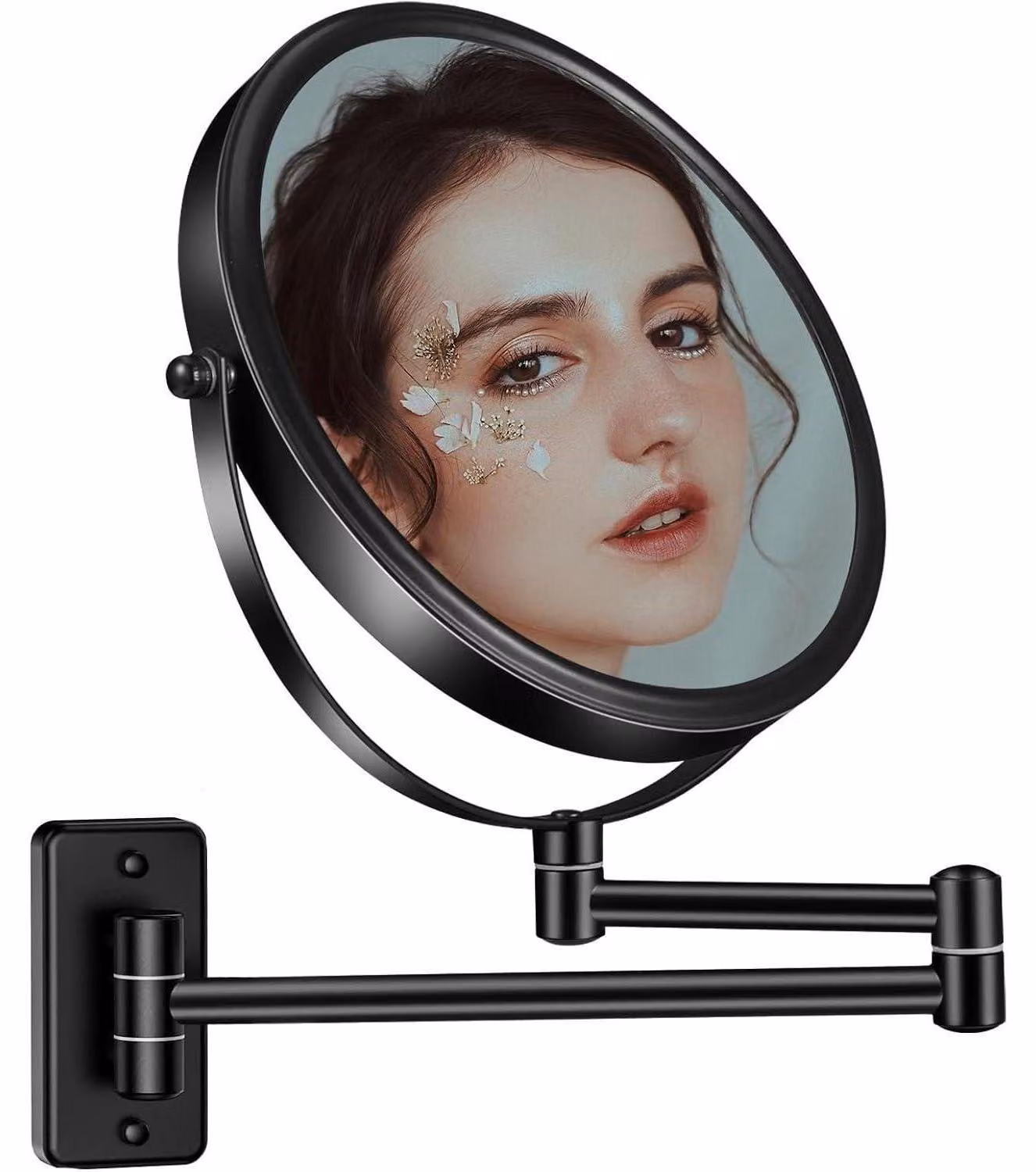 Specchio da bagno a parete, 8 pollici, ingrandimento 1X/10X, rotazione a 360°, colore nero