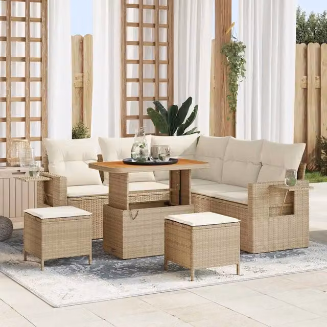 Set Divano da Giardino 8 pz Beige polyrattan 3361746