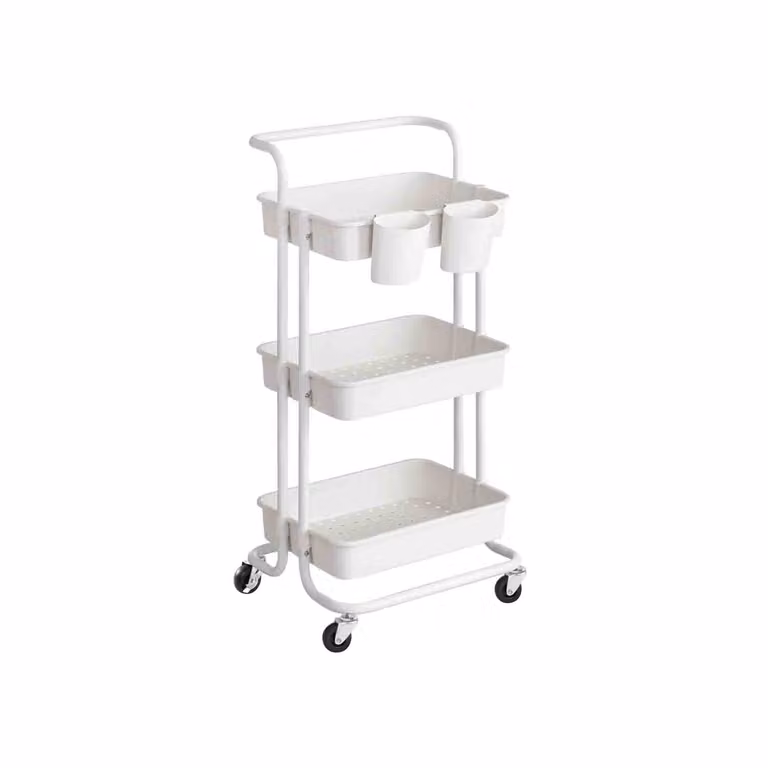 Carrello Scorrevole Trolley a 3 Livelli, Bianco