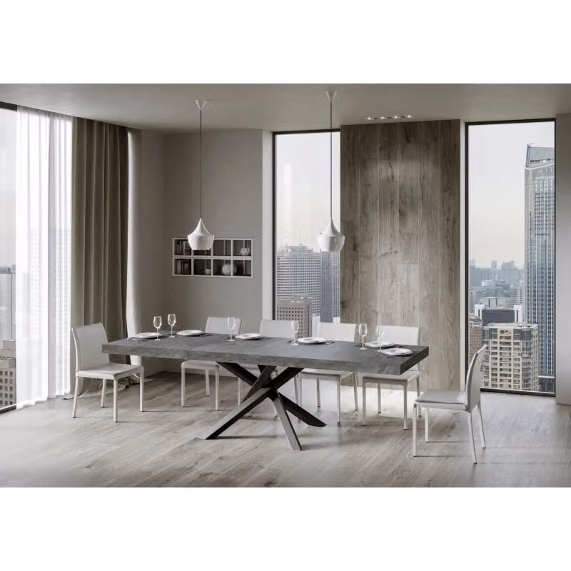 Tavolo allungabile Volantis Premium ITAMOBY con telaio antracite e piano effetto cemento L: 200-304 cm, P: 90 cm – 2