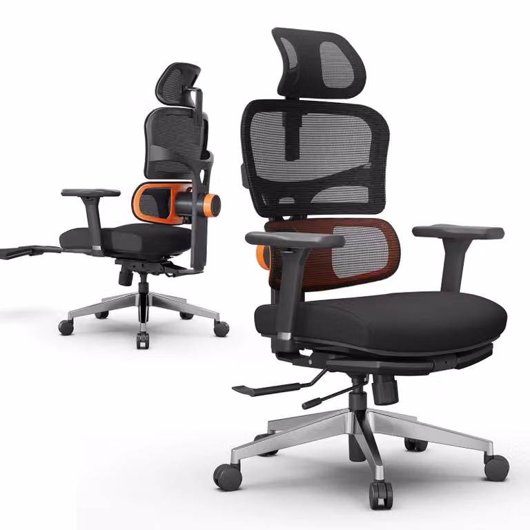 Sedia da ufficio ergonomica - Modello NT002. Sedia girevole con supporto lombare adattabile, poggiapiedi, schienale regolabile in 4 posizioni, poggiatesta e braccioli regolabili. Colore: nero