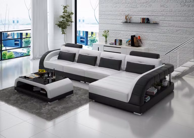 Ledersofa USB Wohnlandschaft Ecksofa Eck Garnitur Design Modern Sofa G8012C