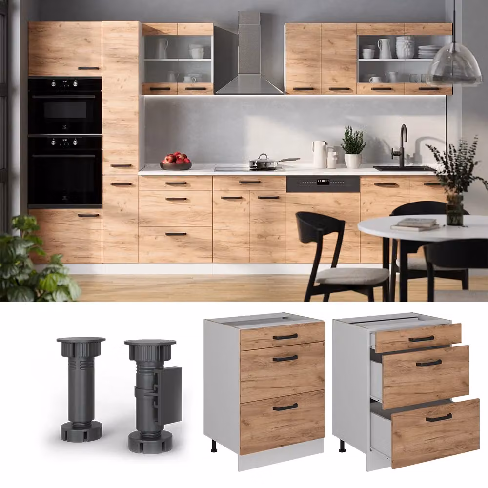 Mobiletto base per cucina Vicco R-Line Rovere dorato e Bianco, L: 60 cm, senza piano di lavoro – 2