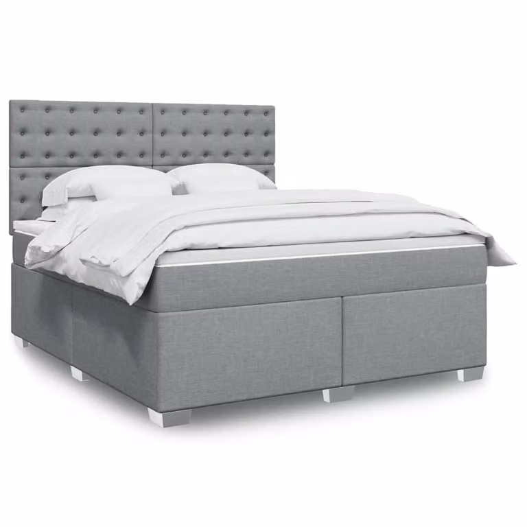 vidaXL Giroletto a Molle con Materasso Ibrido in Tessuto Grigio e Bianco, L/P: 180 x 200 cm