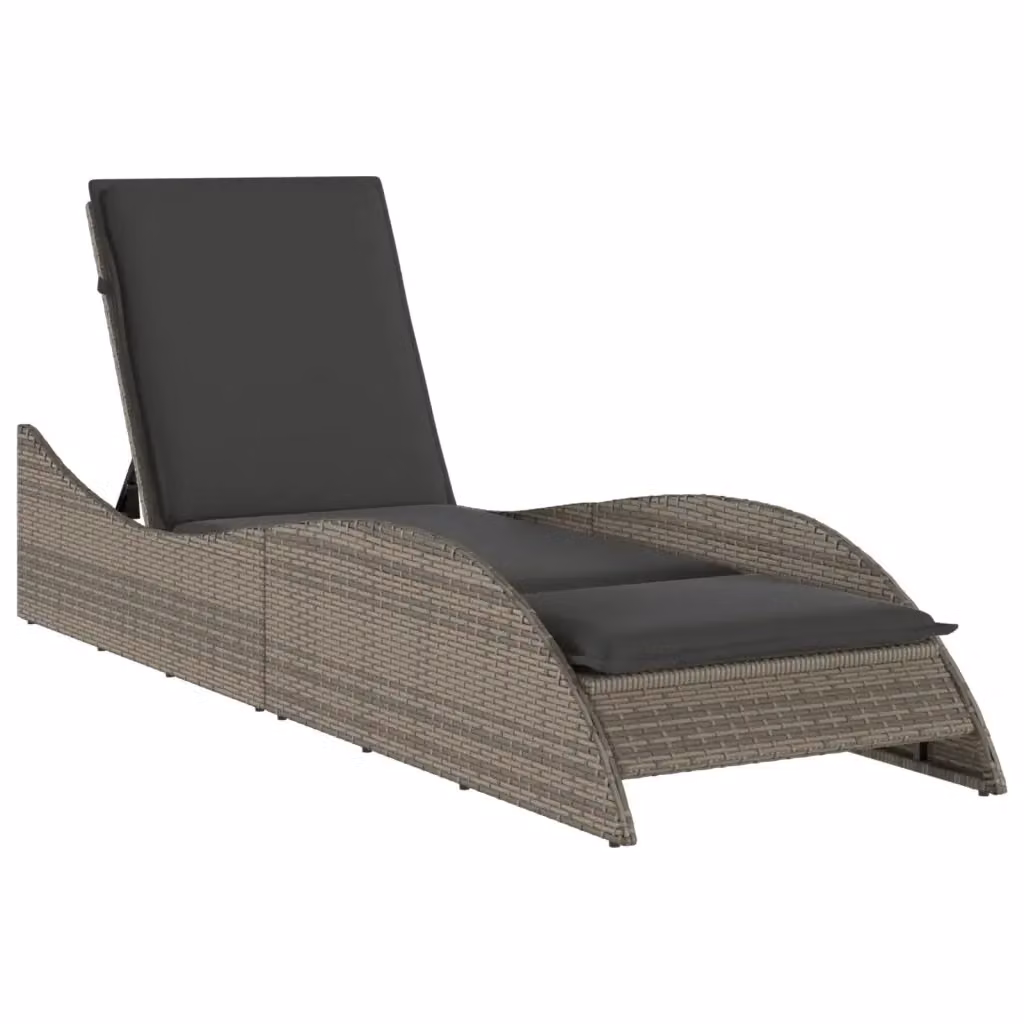 Lettino prendisole vidaXL in polyrattan grigio con cuscino regolabile L: 60 cm, P: 205 cm, H: 73 cm – 2