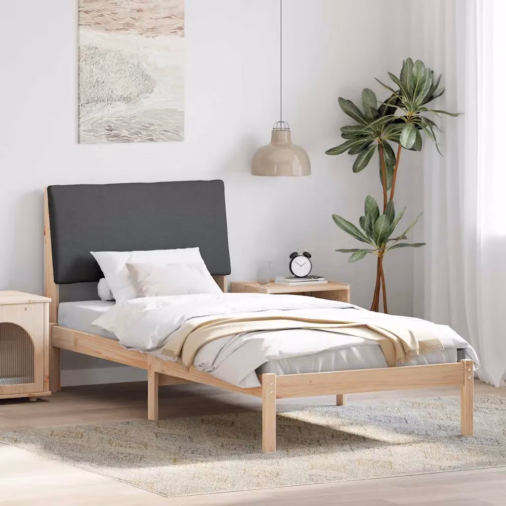 vidaXL Struttura del Letto Moderna in Legno di Pino con Doghe Fisse, Marrone e Grigio, 100 x 200 cm – 1