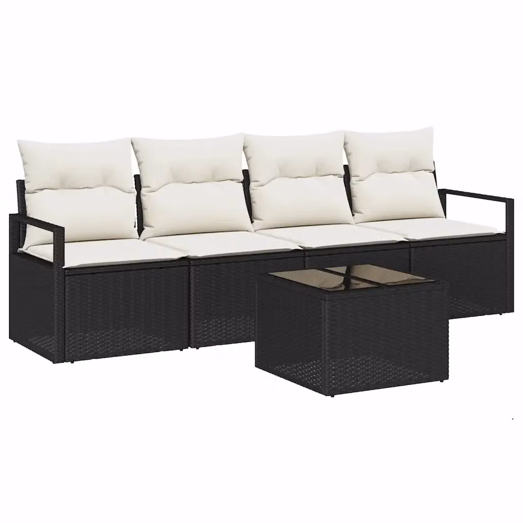 Set di divani da giardino vidaXL a forma di U con tavolo da caffè, 5 pezzi, Nero e Beige – 2